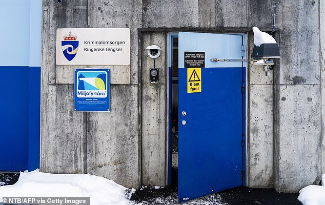 The entrance gate to Ringerike Prison where Anders Behring Breivik is serving his custodial sentence in a cell spread over two floors is pictured on December 14 in Tyristrand, northwest of Oslo, Norway