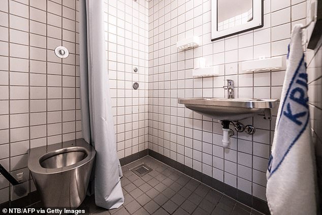 A similar bathroom and toilet of the sleeping cell on the second of two floors where Anders Behring Breivik is serving his custodial sentence in Ringerike prison is shown
