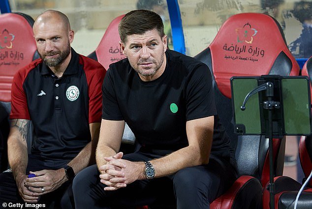 Steven Gerrard and assistant Ian Foster (left) were instrumental in bringing Henderson to Al-Ettifaq, but the latter has left and the former is under increasing pressure