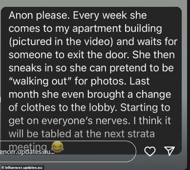According to a blind item published by Influencer Updates AU on Tuesday, the woman visits the block so regularly that her presence is causing unrest among residents