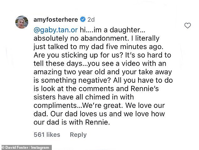 Amy then defended her father and shut down the claims, leaving a lengthy comment in response