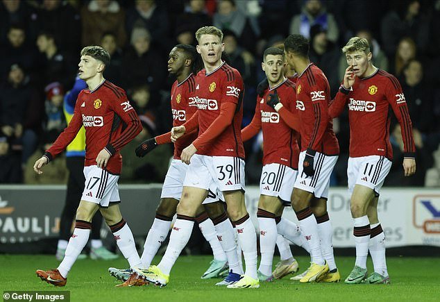 Manchester United (pictured on Monday evening) were beaten by Man City in the FA Cup final last time out, but are looking for revenge this time