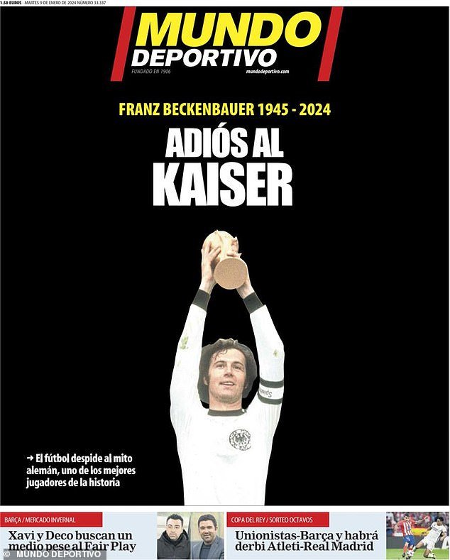 Mundo Deportivo reflected the universal respect for the German with a black front