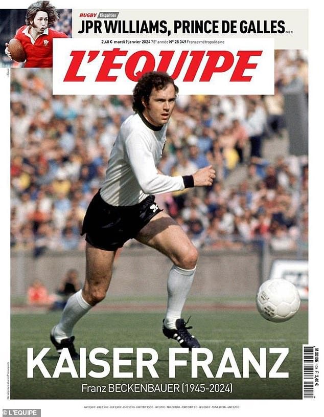 Beckenbauer was also the lead story on the front cover of the French sports newspaper L'Equipe