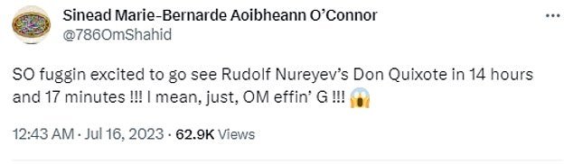 Ms O'Connor also tweeted her excitement at seeing a screening of Rudolf Nureyev's performance