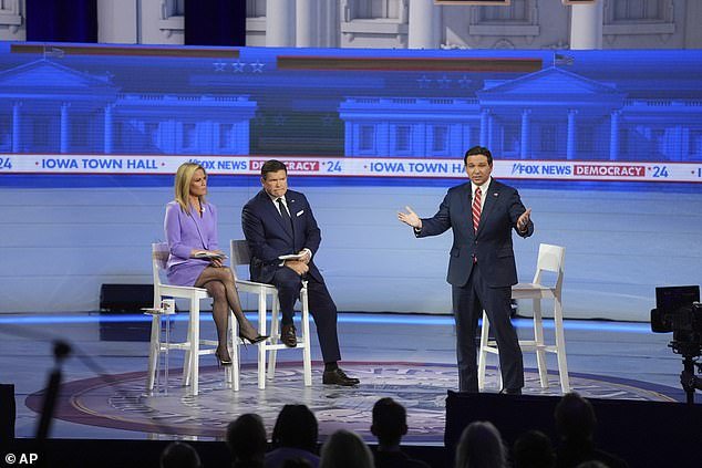 Florida Gov. Ron DeSantis said Tuesday at a Fox News town hall in West Des Moines that Iowa caucusgoers could end the 