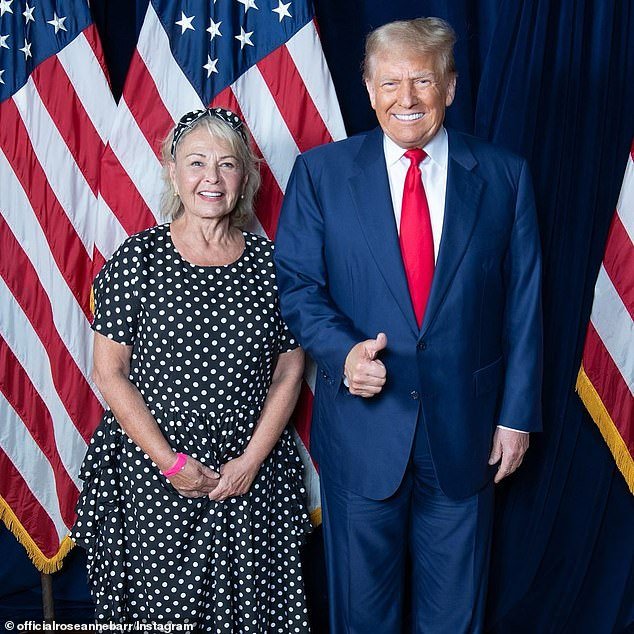 Roseanne poses with Trump in November last year.  She posted the photo with the caption: 'The new American gothic'