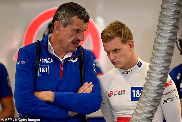 Steiner (pictured with former Haas driver Mick Schumacher) made his name as the American team's foul-mouthed boss and won a fan base in the Drive to Survive series