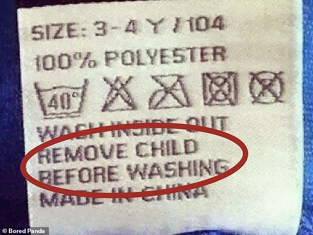 Noted!  There must have been a serious accident, so that a clothing brand had to be so specific on the label