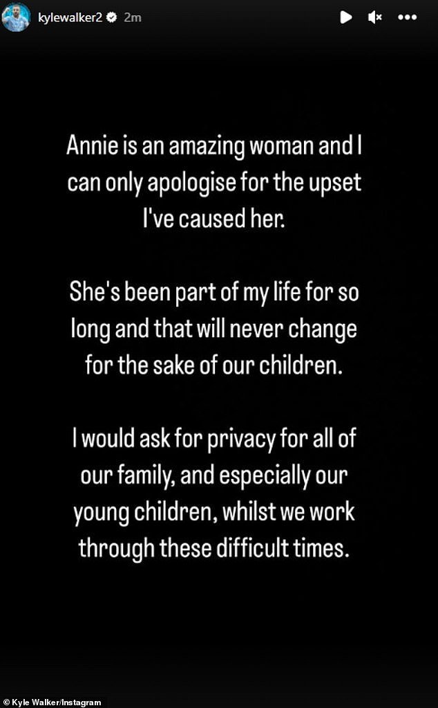 Last week, Walker publicly apologized to Annie for his infidelity.  In a statement he wrote: Annie is a wonderful woman and I can only apologize for the upset I have caused her.