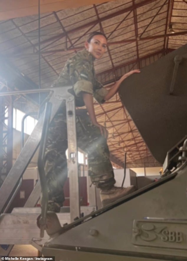 In another photo, Michelle was dressed in her uniform while filming at the military base