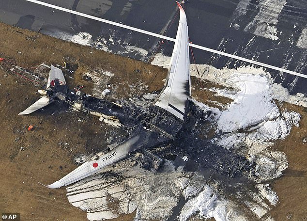 Chilling photos of the A350 plane in daylight show nothing but the wings and the piles of ash that remain