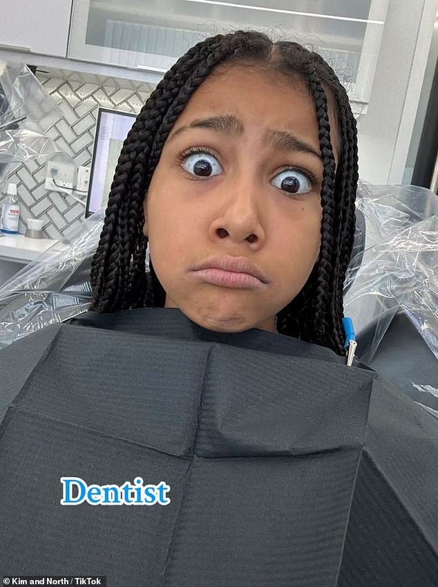 “Photo dump,” was written at the top of the photo.  Another image showed North sitting in a dentist's chair with a concerned expression on her face