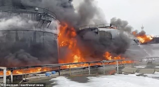 A major fire broke out after an explosion when a Ukrainian drone hit an oil depot in Klintsy, Russia's Bryansk region.