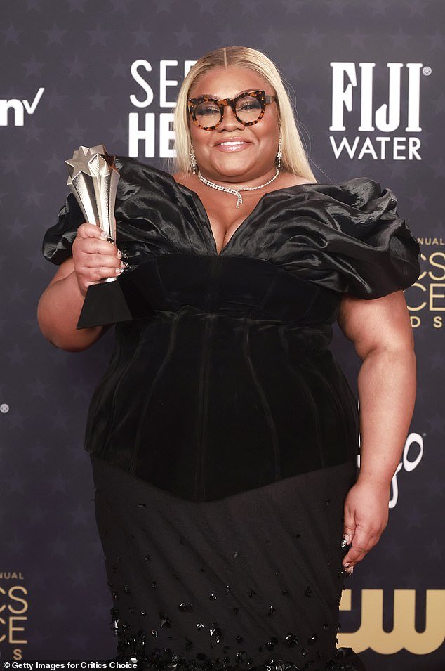 Da'Vine won Best Supporting Actress at the 2024 Critics Choice Awards on Sunday, as she gave a shout-out to the 'incredible' women in her life