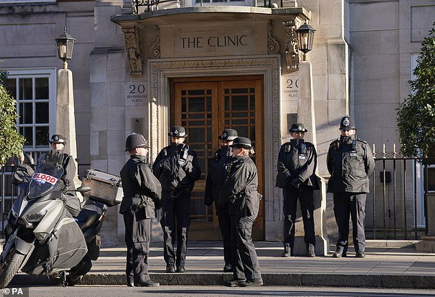 Police outside the London Clinic, the private clinic where the Princess of Wales is currently recovering from her operation