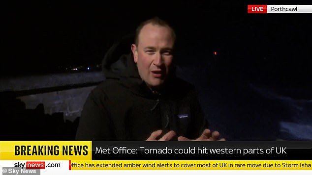 Footage of Dan Whitehead in Porthcawl showed him reporting from the coast