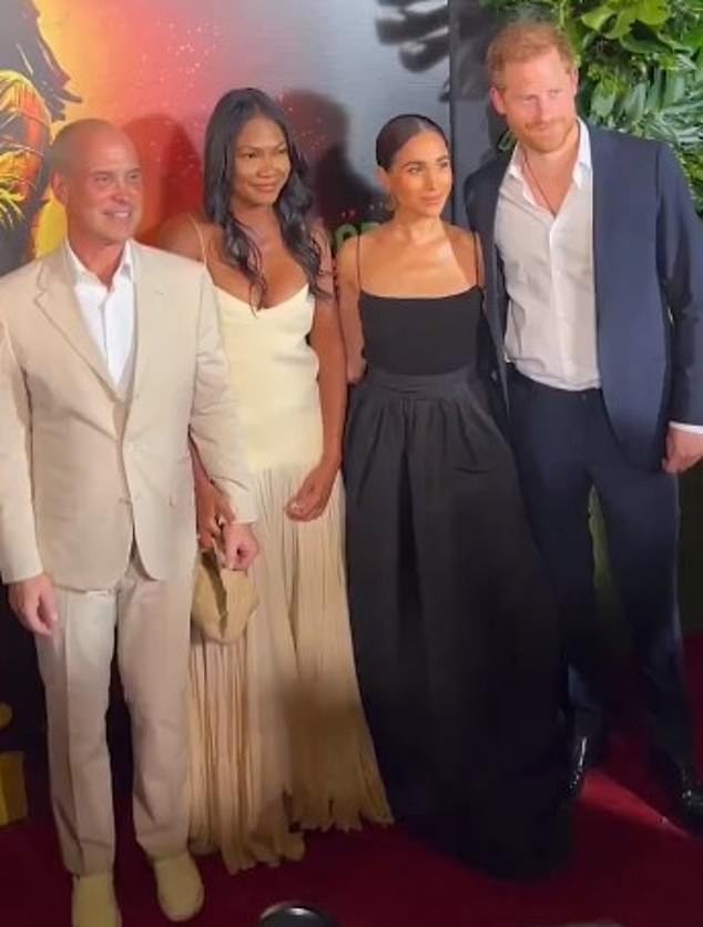 The Duke and Duchess of Sussex can be seen on Tuesday evening at the premiere of One Love, the new film by Bob Marley.  The couple is pictured with Paramount Pictures and Nickelodeon president and CEO Brian Robbins and his wife Tracy James