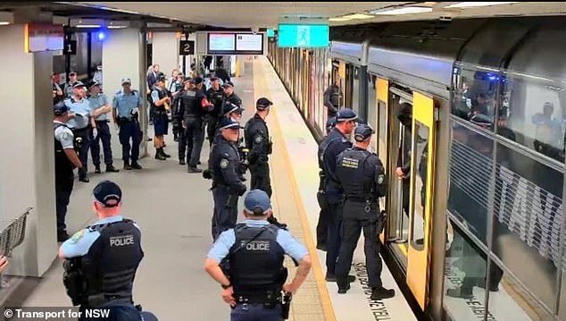 Police stopped the train at North Sydney station (pictured) before boarding the train where the men are currently being held