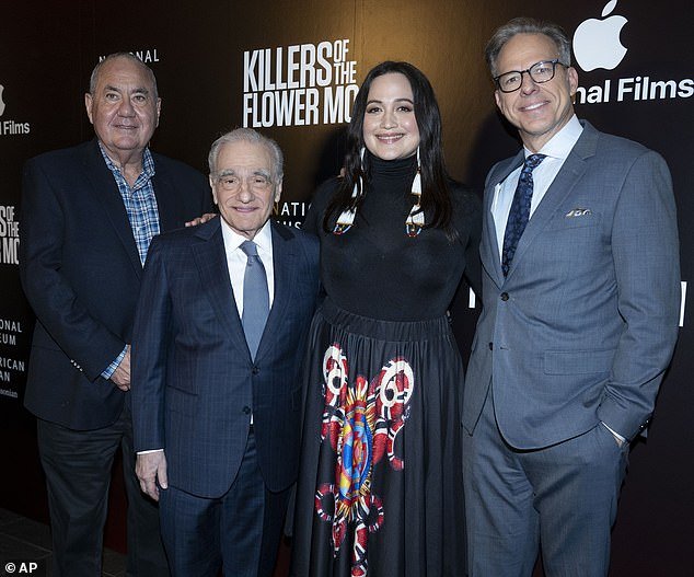 L-R Chief Geoffrey Standing Bear (Osage Nation), Martin Scorsese, Lily and Jake Tapper