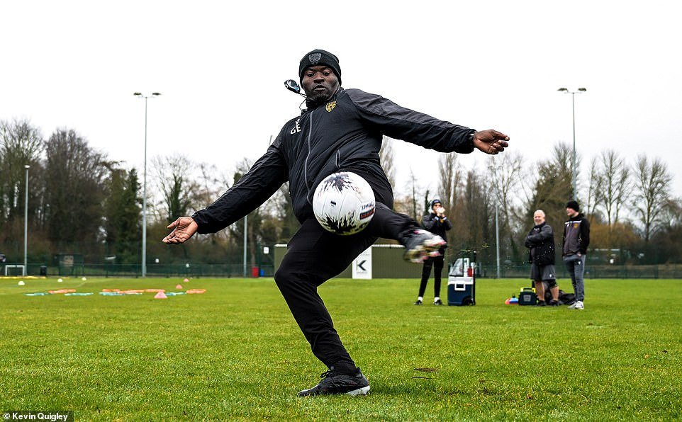 The ex-Premier League star has been training his side at a local ground ahead of an FA Cup tie, where his side look to cause an upset