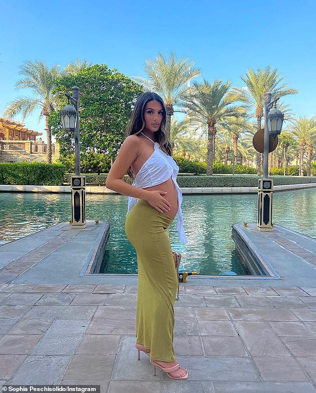 Karren will become a grandmother for the first time in the coming weeks as her influencer daughter Sophia Peschisolido (pictured) prepares to welcome a baby
