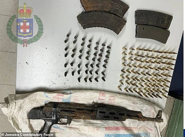 An AK47 assault rifle, four magazines, eighty-six 5.56mm rounds and forty-seven 7.62mm rounds seized by Jamaican police earlier this month