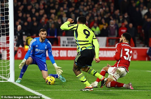 The Arsenal striker squeezed the ball past Forest keeper Turner in the 65th minute