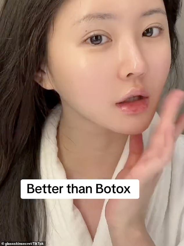 The Glass Skin Secret TikTok account shared a video showing a woman, who creates beauty tutorials as MehGlow, making a DIY at-home mask that she claimed was 'better than Botox'