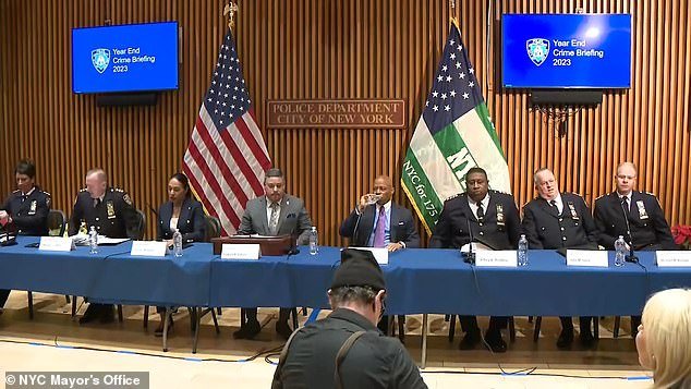The first-term mayor made the proud proclamation while at 1 Police Plaza on Wednesday touting year-end crime statistics, which are down a paltry 0.032 percent from last year