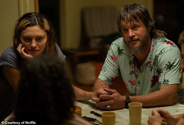 The actor (right, with co-star Phoebe Tonkin) plays drug dealer Lyle Orlik in the hit show, and is seen in an array of daggy '80s-style outfits while sporting a shaggy salt-and-pepper beard and mullet and an earring