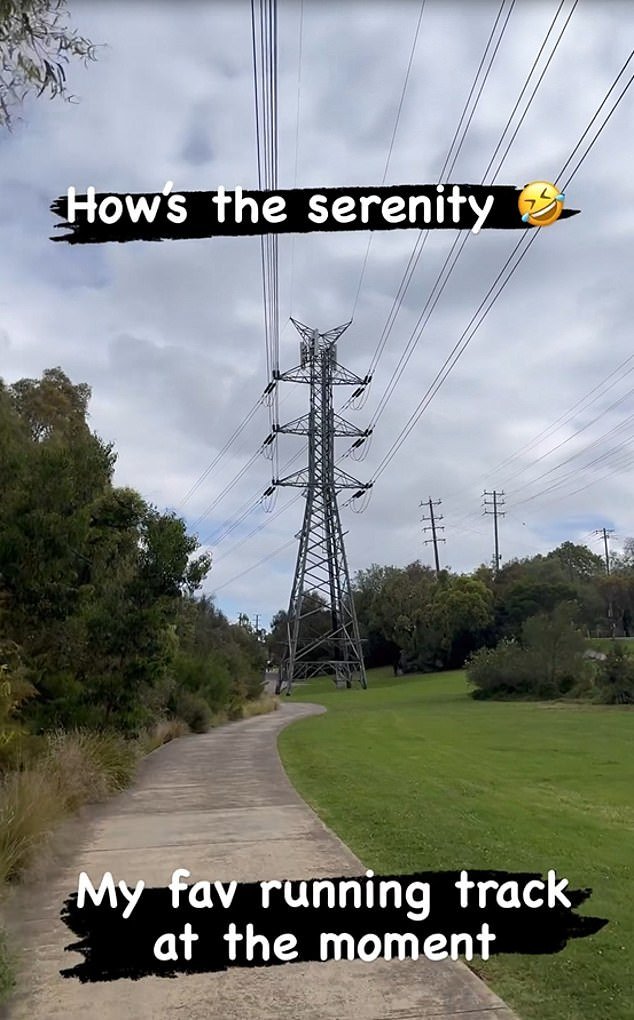 She also added a video of her favorite running track, which runs through bushland and lies between overhead power lines