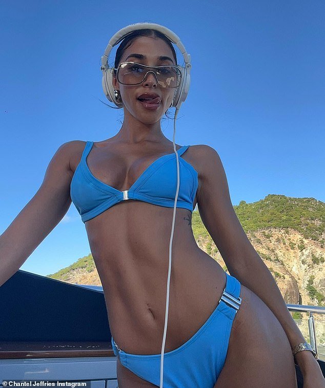 Chantel Jeffries is making temperatures rise in St. Barth's.  The singer, DJ and YouTube personality, 31, shared a photo dump from her tropical vacation with a photo of her flawless figure in a bright blue bikini as she seductively licked her lips.