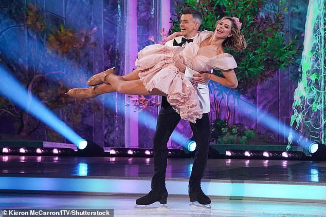 Dancing On Ice fans claimed Lou Sanders was 'robbed again' after receiving another low score of 22 from the judges on Sunday and calling the show a 'fix' (Lou pictured with professional partner Brendyn Hatfield)