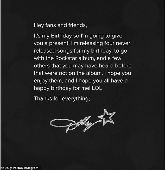 The music icon took to Instagram with a message that read: 'Hey fans and friends, it's my birthday so I'm going to give you a present!