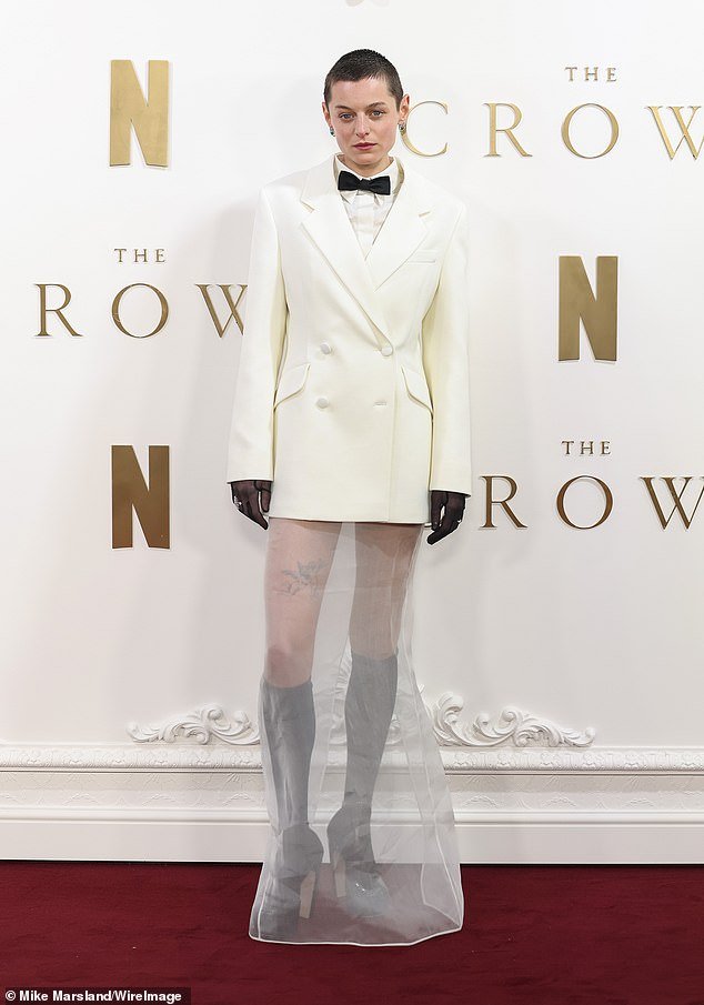 Corrin, 28, (pictured at the 2023 premiere of The Crown) is dating Rami Malek, the actor best known for playing Freddie Mercury in the Queen biopic Bohemian Rhapsody and a villain in the James Bond film No Time To Die.