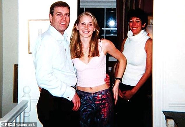 Prince Andrew with 17-year-old Virginia Giuffre at Ghislaine Maxwell's mansion in London