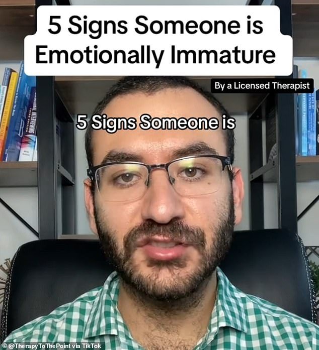 Florida-based therapist Jeffrey, who goes by @therapytothepoint on TikTok, shared a video detailing five behavioral indicators of emotional immaturity