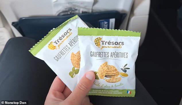 The in-flight snacks get a thumbs up from Dan