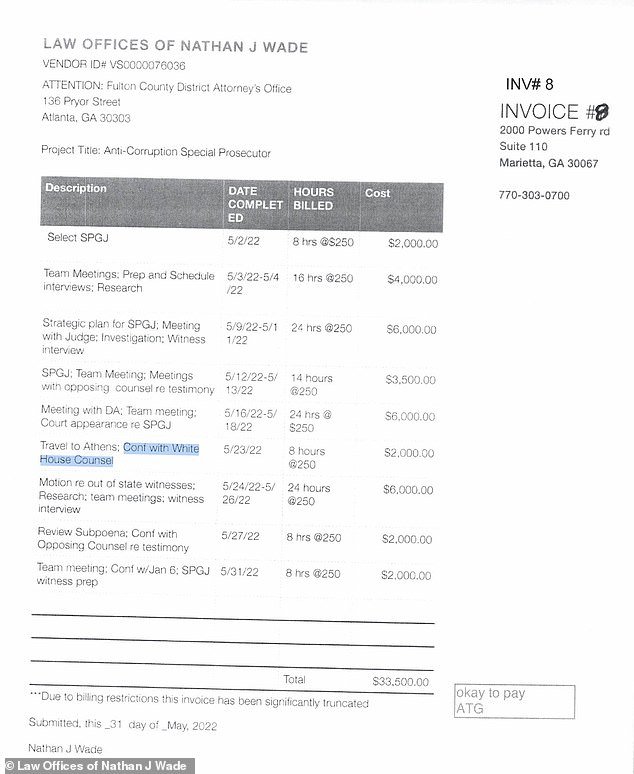 Invoices from lawyer lover hired by Fani Willis to prosecute