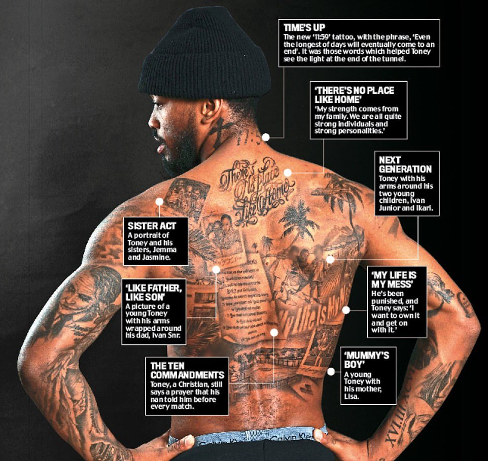 Explaining his tattoos to Mail Sport, the England forward asked if we would blur the images of his children on his back