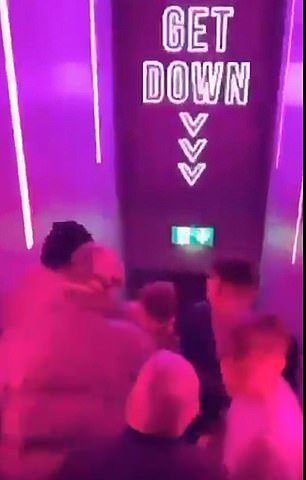 Rashford was pictured walking down the stairs at the nightclub with several members of his party