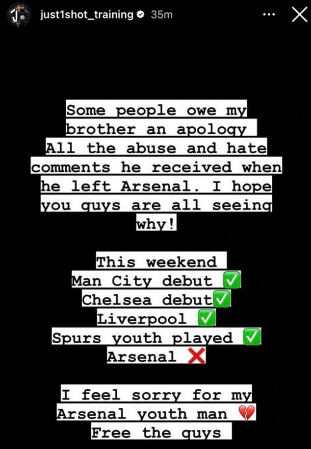 Omari Hutchinson's brother has taken aim at Mikel Arteta in a recent social media post