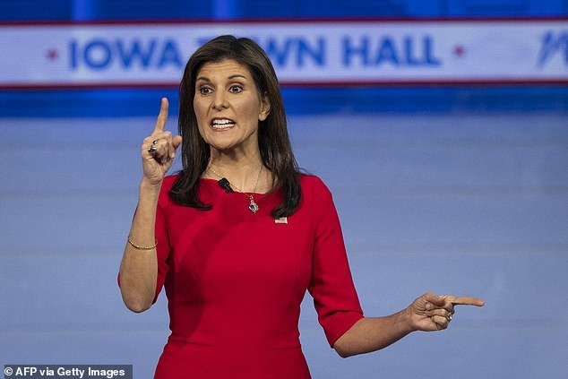 Nikki Haley appears in Des Moines, Iowa, on Monday night, spending more than $2.3 million on TV ads in the final week of the Iowa race