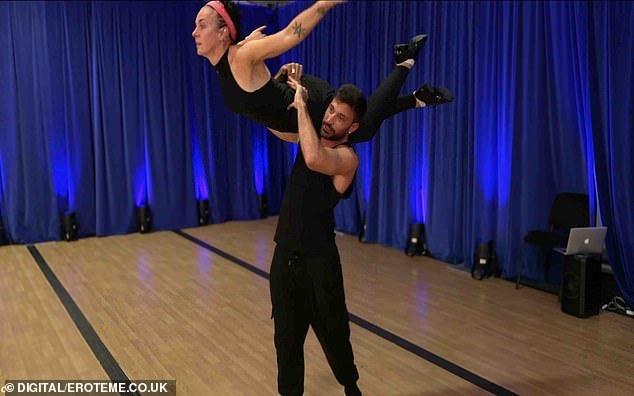 It is now claimed that Ms Abbington has requested rehearsal footage to highlight the Italian's 'tense' and 'full-on' training methods, which have reportedly caused her a lot of distress (the pair pictured during a practice session)