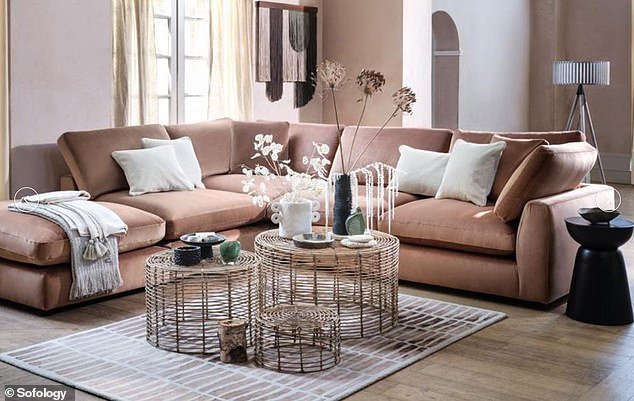Subtle beauty: the Sofology Infinity sofa in peach (modules from £699, sofology.co.uk)