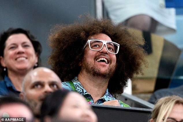 Redfoo (pictured) is visiting Australia and attended a tennis match on Friday evening.  American rapper and singer, real name Stefan Kendal Gordy, went to the 2024 United Cup at Ken Rosewall Arena in Sydney