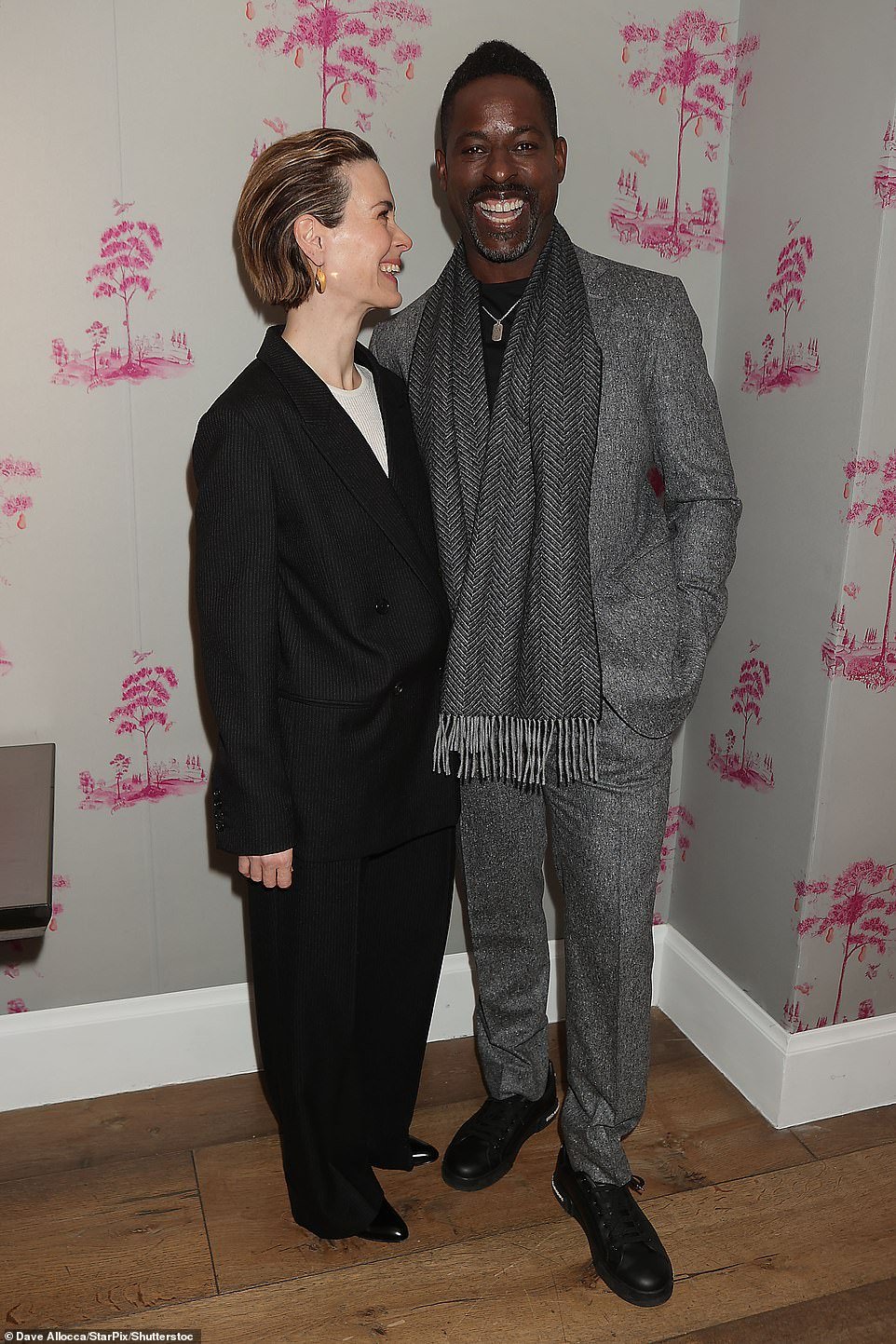 Sarah Paulson reunited with her former co-star Sterling K. Brown to host a special screening of his film American Fiction on Monday at the Crosby Street Hotel in Manhattan's SoHo neighborhood