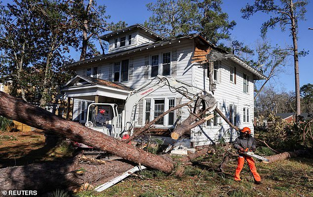 Images of the tornado's aftermath showed downed trees and power lines in Bamberg, SC