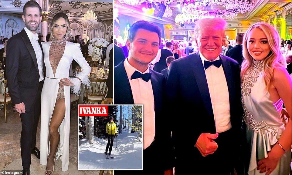 Tiffany Trump and her sister-in-law, Lara, put on very glamorous performances as they rang in the new year at a lavish party hosted by their father, Donald Trump — while his wife, Melania, and eldest daughter Ivanka skipped the celebrations.  Many members of the Trump family gathered Sunday evening to commemorate the holiday at Donald's Mar-a-Lago club in Palm Beach, Florida — but several of his relatives were noticeably missing from the festivities.